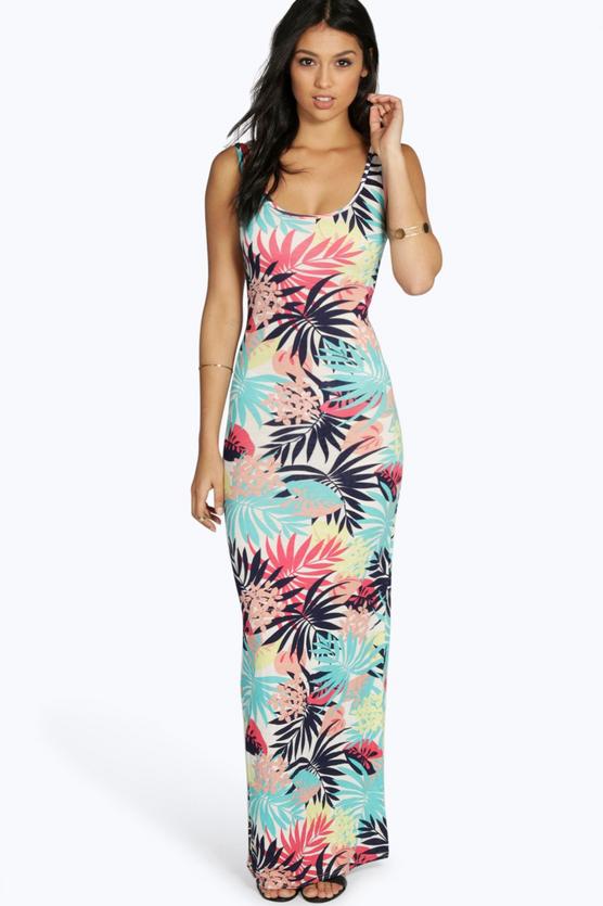 Jenny Tropical Print Scoop Neck Maxi Dress